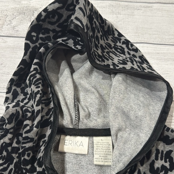 Erika Women’s Black and Gray Leopard Print Hooded Velour Jacket - Picture 6 of 6